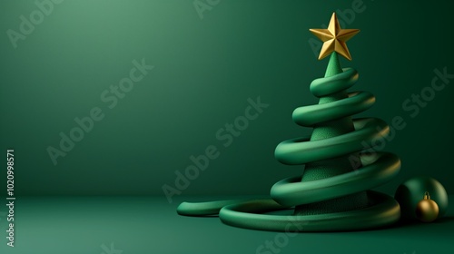 Wallpaper Mural Abstract minimalist Christmas tree with a golden star on top and round ornaments, all in a unified green color scheme. Torontodigital.ca