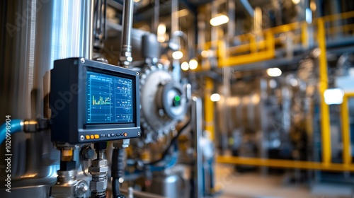 A close-up of cracking units and reactor vessels with digital monitoring equipment attached in a petrochemical plant.