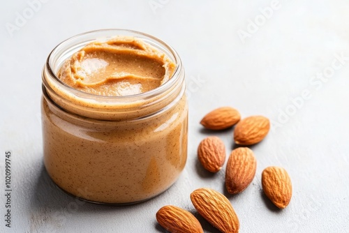 Almonds and Almond Butter in a Jar Showing Versatile Uses photo