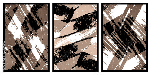 Set of 3 Abstract illustration in vintage style. For use in graphics, for wall decor. 