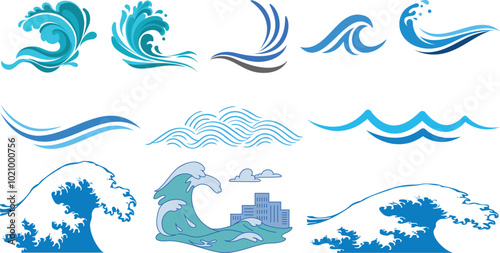 Water wave icon set collection