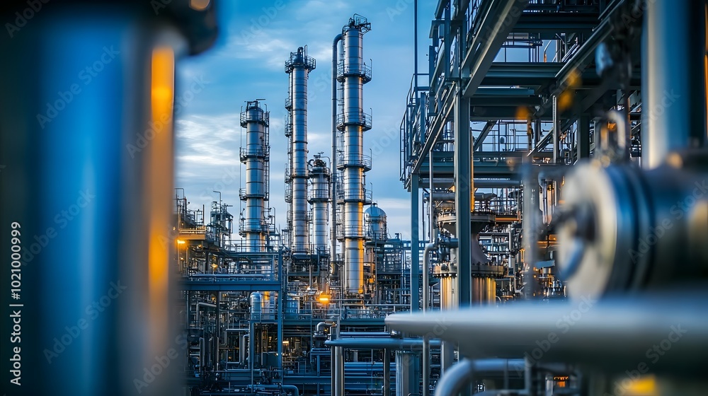 A close-up view of towering cracking units and massive reactor vessels amidst machinery in a petrochemical facility.