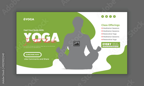 Meditation and Yoga YouTube Thumbnail Design Web Banner Template, Yoga Lessons for Beginners YouTube channel thumbnails