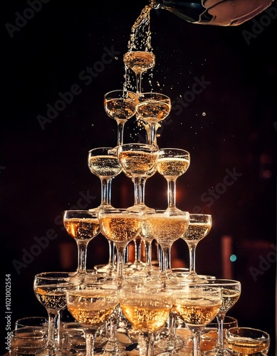 Champagnerturm zum Ausgießen von Champagner.