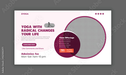 Meditation and Yoga YouTube Thumbnail Design Web Banner Template, Yoga Lessons for Beginners YouTube channel thumbnails