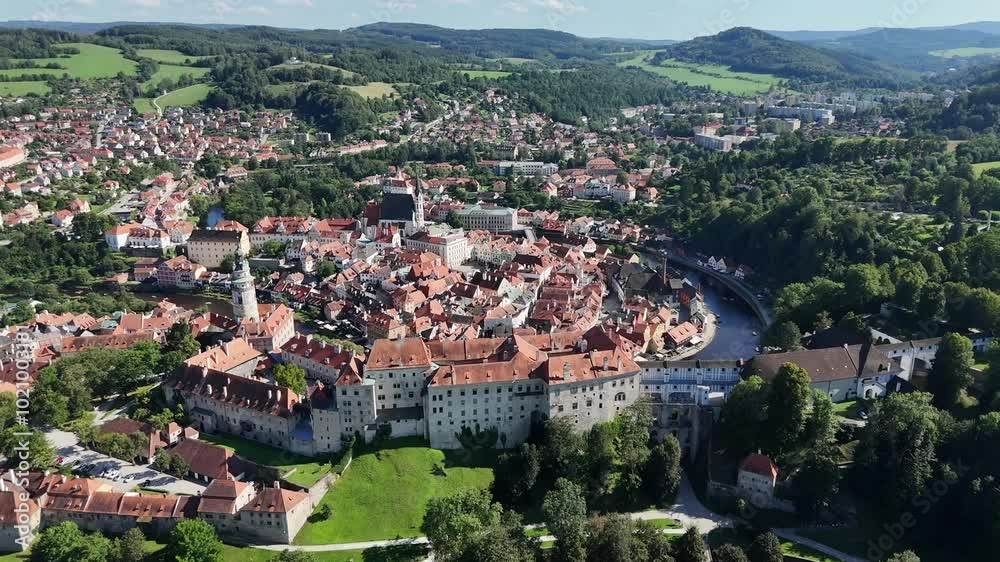 Aerial Drone Movie Sunrise Scene Old town of Cesky Krumlov, South Bohemia, Czech Republic Aerial Drone Movie Sunrise Scene Old town of Cesky Krumlov, South Bohemia, Czech Republic