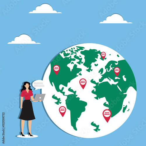 Businesswoman working on global cryptocurrency
