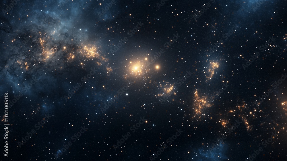 Bright Golden Stars Scattered Across a Dark Galaxy - Made with Generative AI Bright Golden Stars Scattered Across a Dark Galaxy - Made with Generative AI