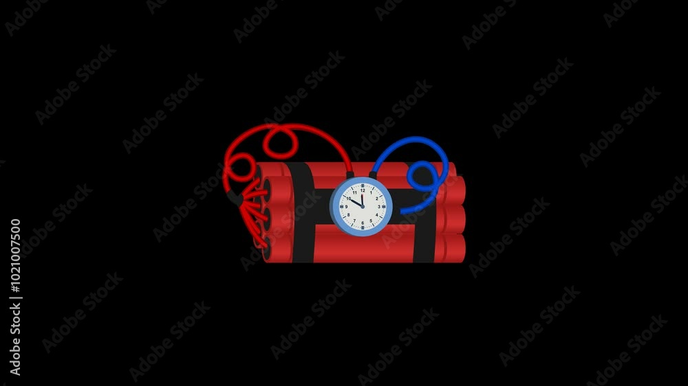 animated dynamite time bomb with watches detonator. animation footage video isolated on alpha channel background.