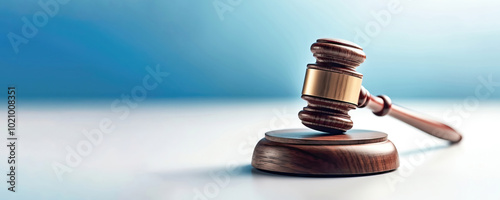 Legal Symbolism: Wooden Judge's Gavel on Blurred Light Background