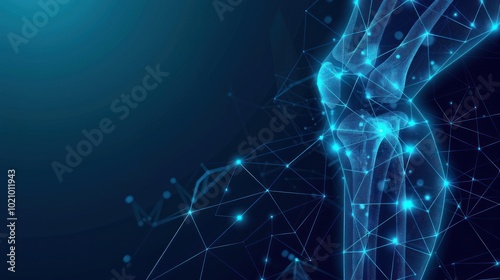 Abstract polygonal human knee joint on dark blue background. medical concept