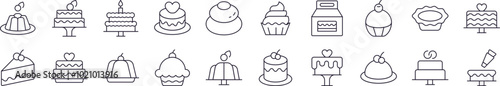 Cakes and Pastries Simple Icon Collection. Editable Stroke. Perfect for Infographics, Articles, Books, Flyers, Banners