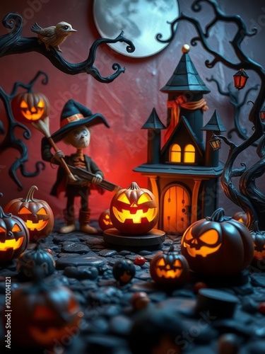 Playful claymation style halloween backdrop with whimsical anime twist halloween backdrop photo