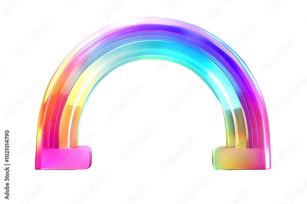 A vibrant, colorful rainbow arch with a glossy finish on a transparent background. A vibrant, colorful rainbow arch with a glossy finish on a transparent background.
