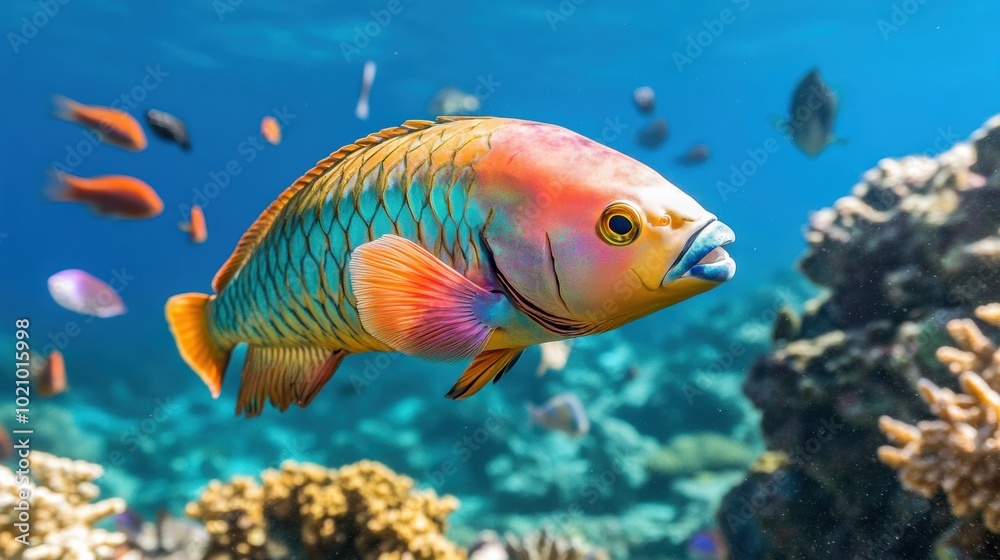 Fototapeta premium Colorful Fish Swimming in Vibrant Coral Reef Waters