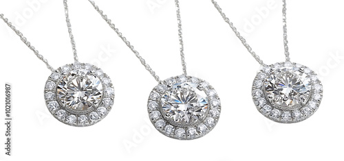 three set of diamond pendant isolated transparent background