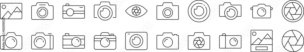 Photo Camera and Image Outline Icon Collection. Editable Stroke. Perfect for Infographics, Articles, Books, Flyers, Banners Photo Camera and Image Outline Icon Collection. Editable Stroke. Perfect for Infographics, Articles, Books, Flyers, Banners