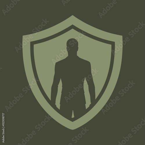 Vektor Logo Silhouette - Schild Schutz Körper Mensch - Gesundheit und Immunsystem - Sicherheit - Grafik Design Element