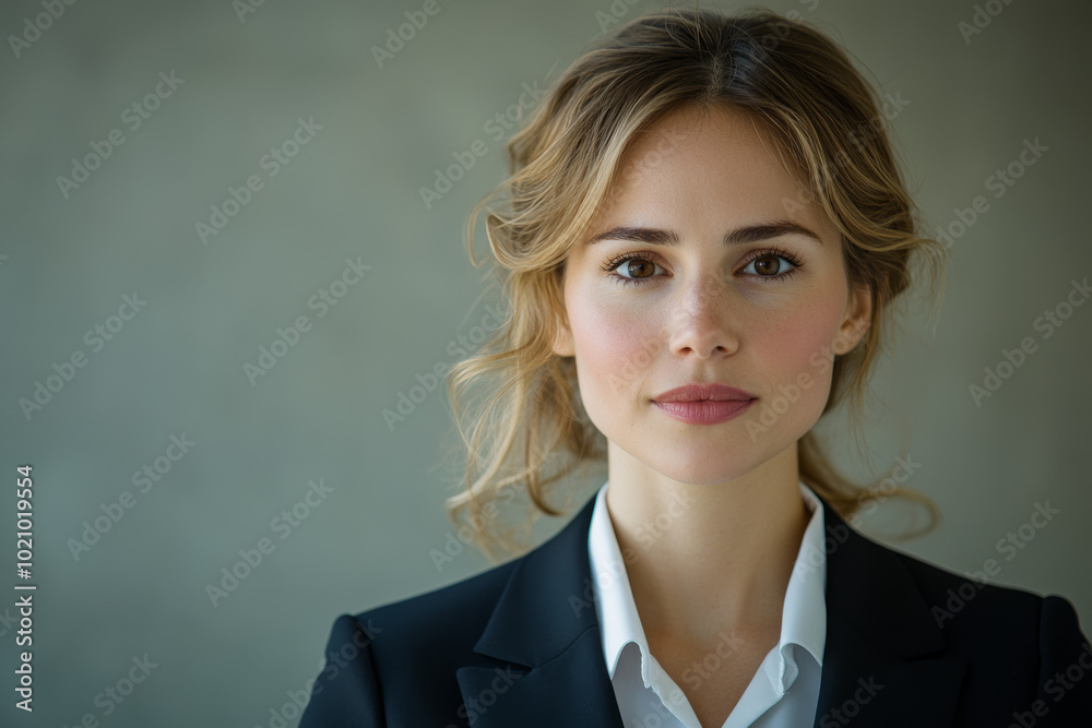 Young woman in a black suit looking at the camera. Young woman in a black suit looking at the camera.