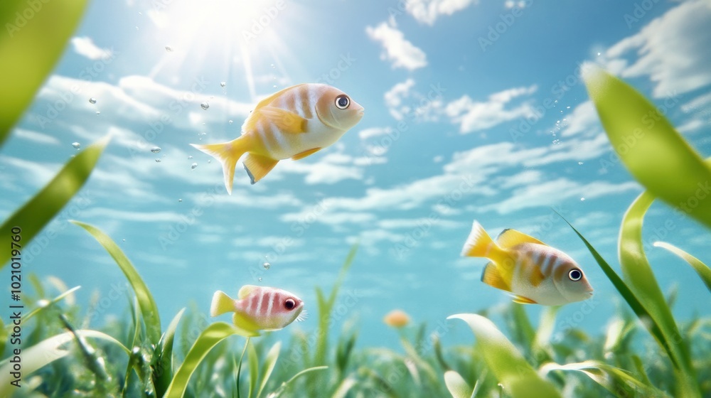 Colorful Fish Swimming in Clear Blue Water Colorful Fish Swimming in Clear Blue Water