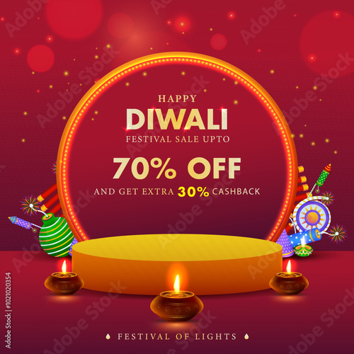 Happy Diwali festivals of light. Biggest festive sale poster, banner and web header template design. Vector Illustration.