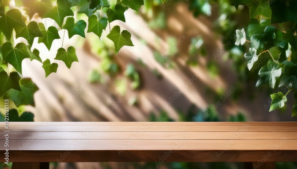 Wooden table with greenery Wooden table with greenery