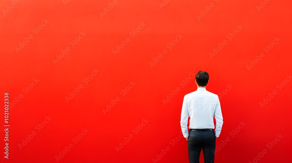 Fototapeta premium Solitary Business Professional Standing in Minimalist Red Setting