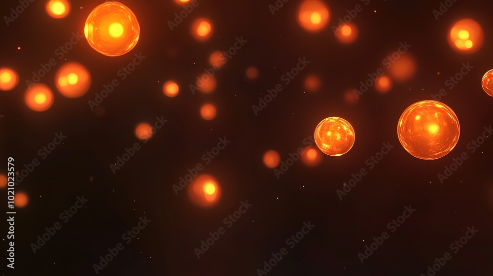Obraz premium Glowing orange orbs float in a warm, dark space