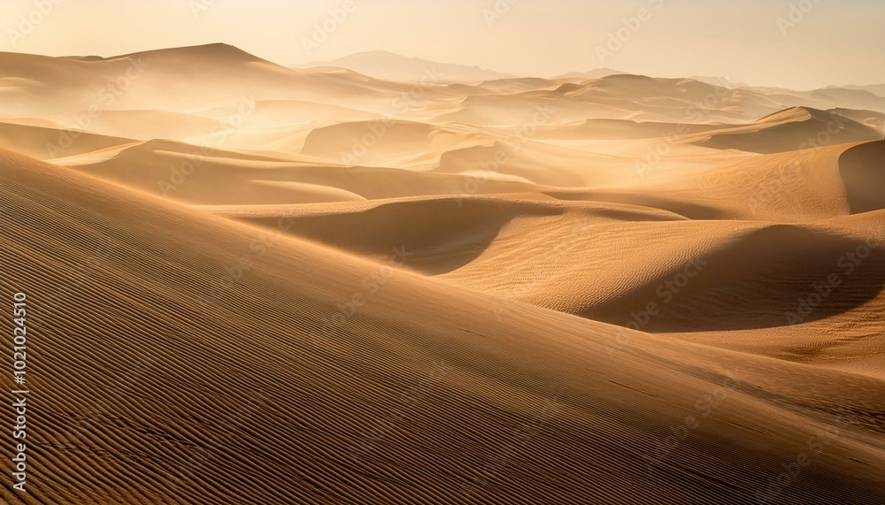 Fototapeta premium Sandy desert dunes at sunrise