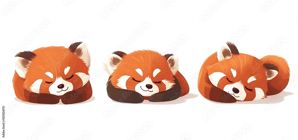 three set of red panda sleeping cartoon isolated transparent background three set of red panda sleeping cartoon isolated transparent background