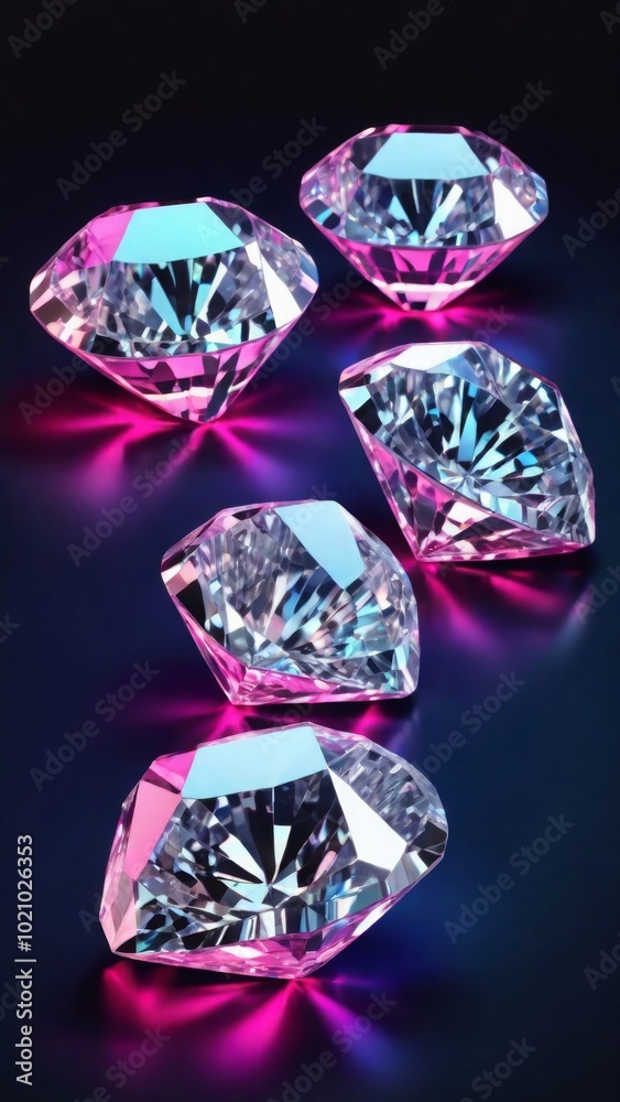 White shiny diamonds in neon light background
White shiny diamonds in neon light background