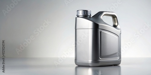 A sleek gray canister of machine oil set against a pristine white backdrop, highlighting an essential industrial product designed for efficient photo