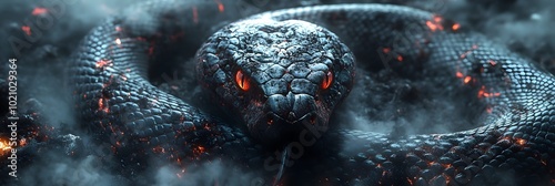 Mystical serpent imbued with ancient wisdom and shamanic heritage,representing the spiritual and symbolic power of the snake in a