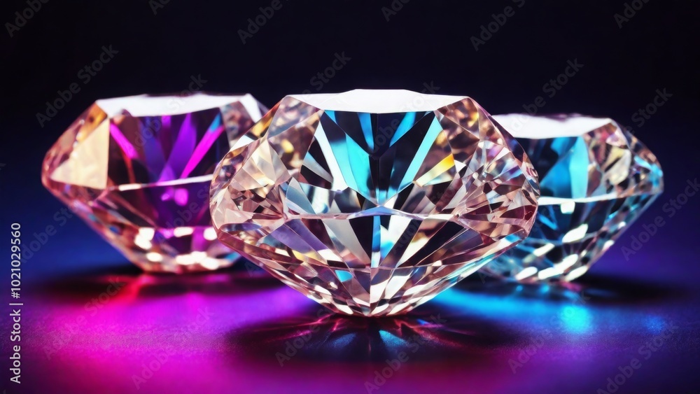 White shiny diamonds in neon light background
White shiny diamonds in neon light background