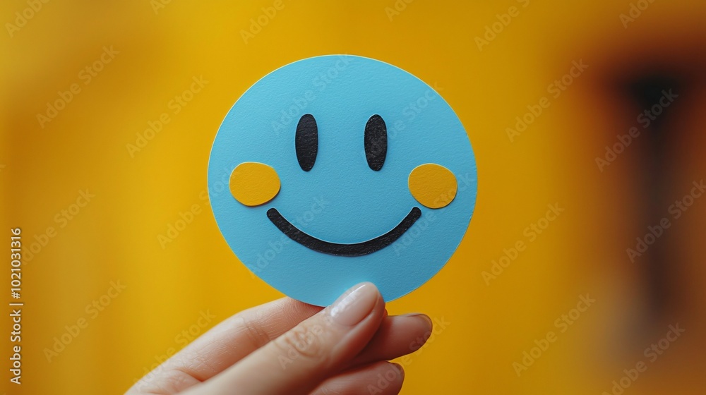 A vibrant image featuring a hand holding a smiling face sticker, perfect for promoting mental health awareness, positivity, and World Mental Health Day events. A vibrant image featuring a hand holding a smiling face sticker, perfect for promoting mental health awareness, positivity, and World Mental Health Day events.