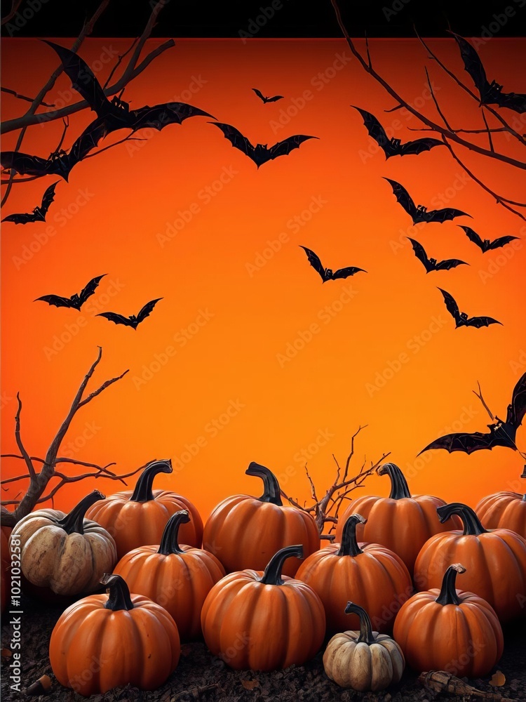 3d rendering of a halloween-themed backdrop with pumpkins bats and a vibrant orange backdrop perfect for displaying autumn or spooky-themed items halloween backdrop 3d rendering of a halloween-themed backdrop with pumpkins bats and a vibrant orange backdrop perfect for displaying autumn or spooky-themed items halloween backdrop