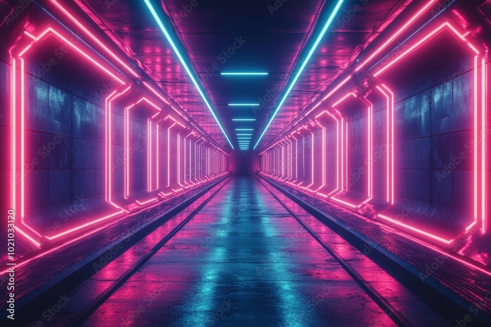 A neon tunnel with blue and pink lights A neon tunnel with blue and pink lights
