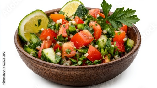 Fresh and vibrant salad made with tomatoes, cucumber, parsley, and lime, perfect for healthy meals and summer gatherings.