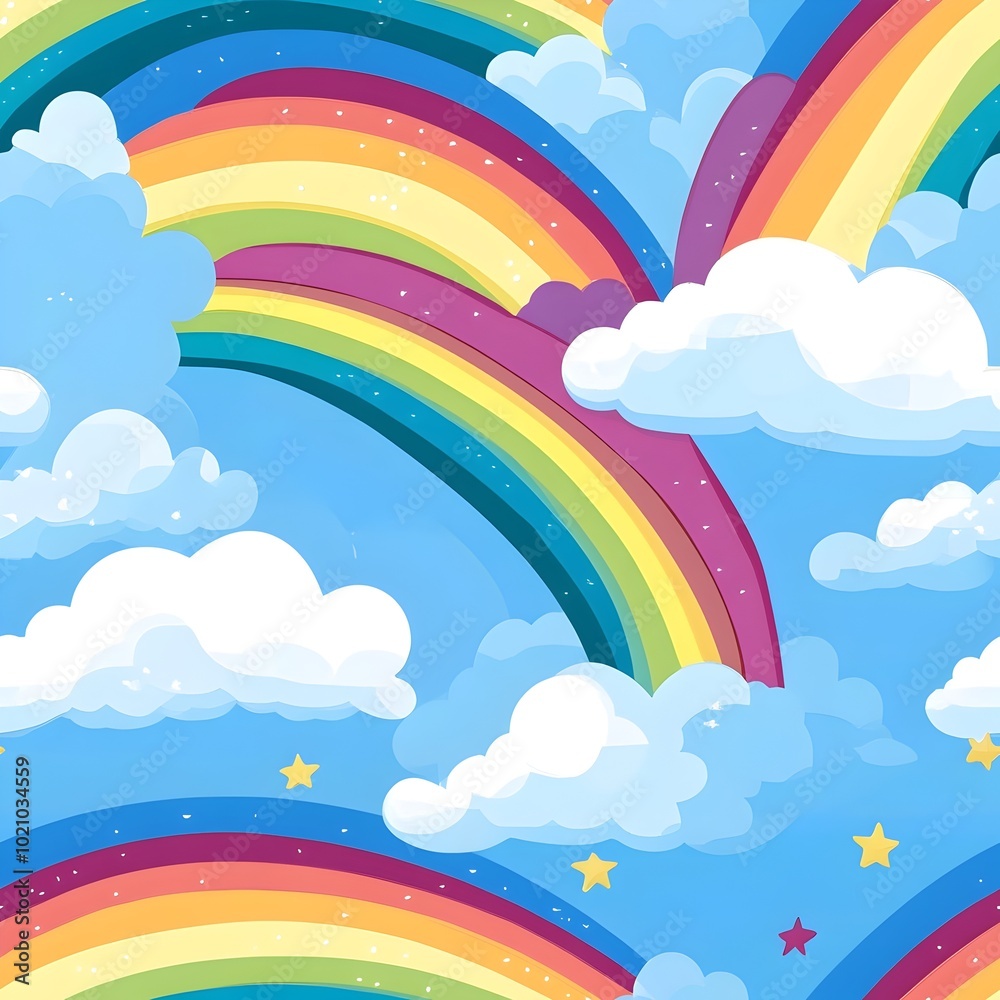 Sky rainbow clounds with seamless pattern Sky rainbow clounds with seamless pattern