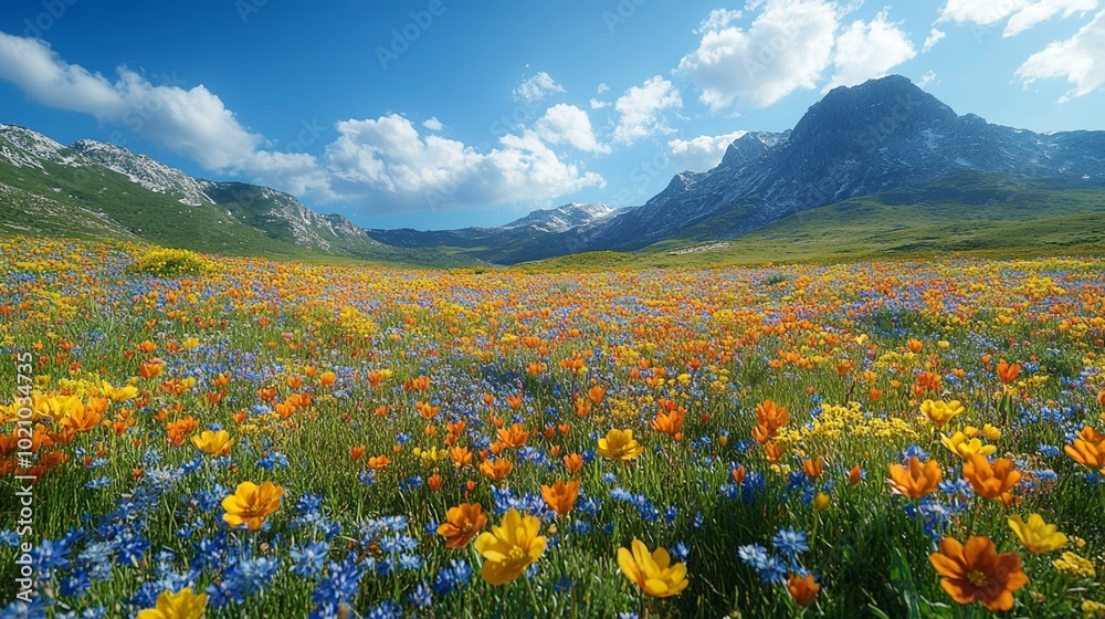 the High-altitude plateau with a small, vibrant meadow full of wildflowers. the High-altitude plateau with a small, vibrant meadow full of wildflowers.