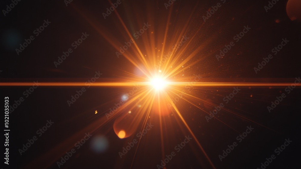 Obraz premium Bright lens flare effect with glowing light rays creating dramatic atmosphere. This abstract image captures essence of illumination and energy, perfect for various creative projects