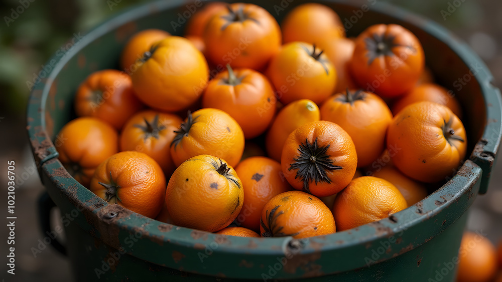 A Bushel Filled with Rotten Oranges Highlighting the Harsh Realities of Waste and Beauties of Decay