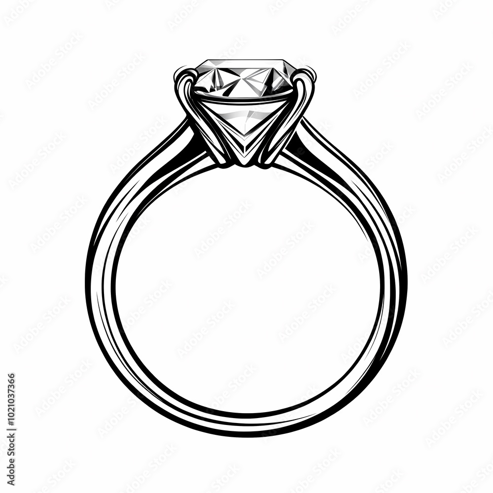 A simple illustration of a diamond engagement ring with a classic design. A simple illustration of a diamond engagement ring with a classic design.