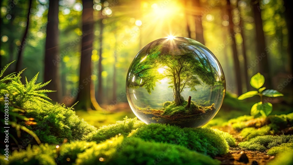 A Crystal Sphere Encapsulating the Essence of a Forest, Sunbeams Filtering Through the Foliage, Creating a Miniature World of Tranquility and Beauty A Crystal Sphere Encapsulating the Essence of a Forest, Sunbeams Filtering Through the Foliage, Creating a Miniature World of Tranquility and Beauty