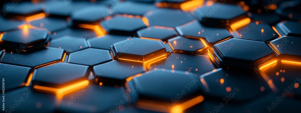 A close up of a black and orange hexagonal pattern A close up of a black and orange hexagonal pattern