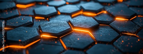 A close up of a black and orange hexagonal pattern