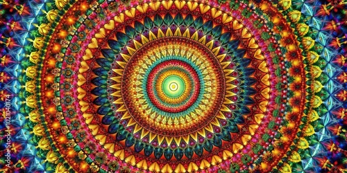 A Kaleidoscope of Colors in a Circular Pattern, Creating a Stunning Visual Display of Geometric Shapes and Vivid Hues