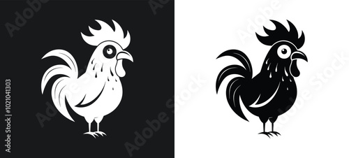 Roost chicken black and white silhouette vector illustration