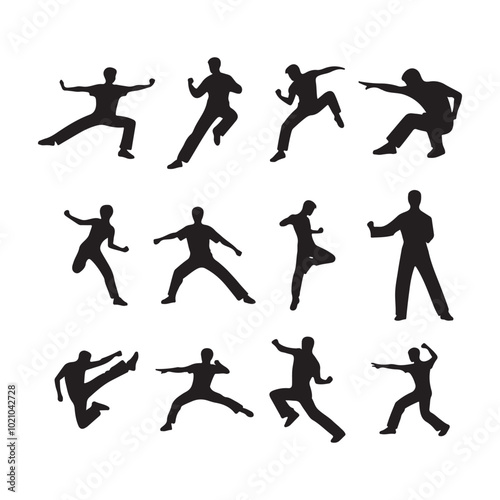 Kung Fu Symbol Icon Silhouette Vector Art Drawing Isolated on White Background