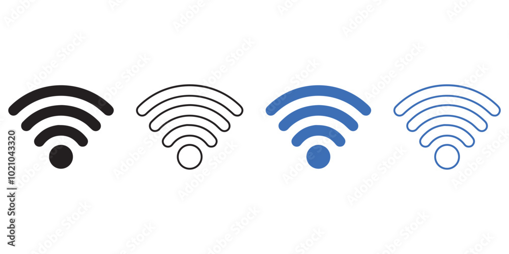 Wifi icon set.Wifi icons in blue and black color in fill and strock style vector illustration Wifi icon set.Wifi icons in blue and black color in fill and strock style vector illustration